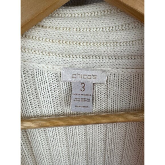 Chicos Womens Open Front Cardigan Sweater Size XL Ivory Ribbed Knit - Picture 3 of 4